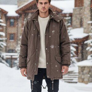 New York Style Brown Oversized Jacket with Leather Accents & Pockets Size Medium